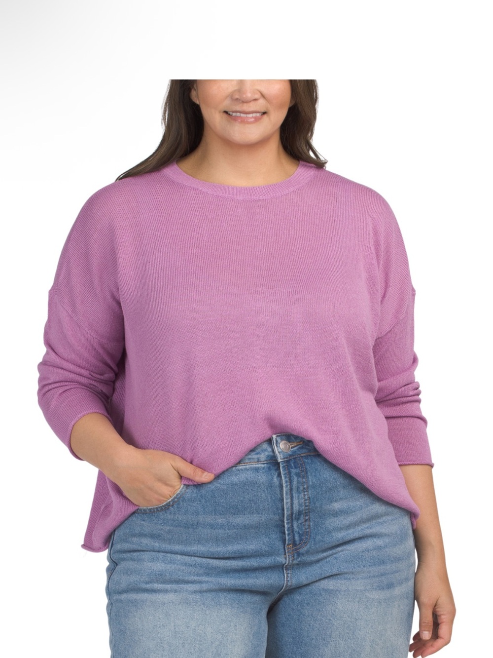 NWT 🌸 EILEEN FISHER Lilac Women's Plus Organic Linen Blend Long Sleeve Sweater